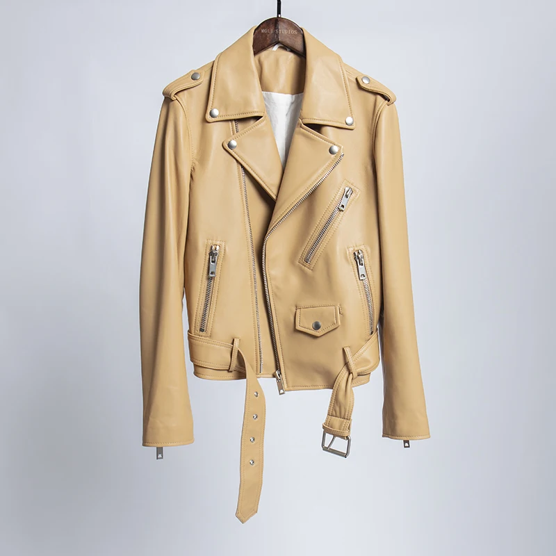 Autumn genuine leather jacket women nutural sheepskin leather moto biker coat female Dermal clothing real lesther blouse