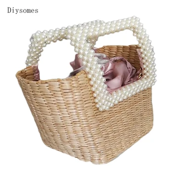 

Diysomes new pearl fashion straw bag hand-woven shoulder bag seaside vacation designer handbag famous brand women bags 2020