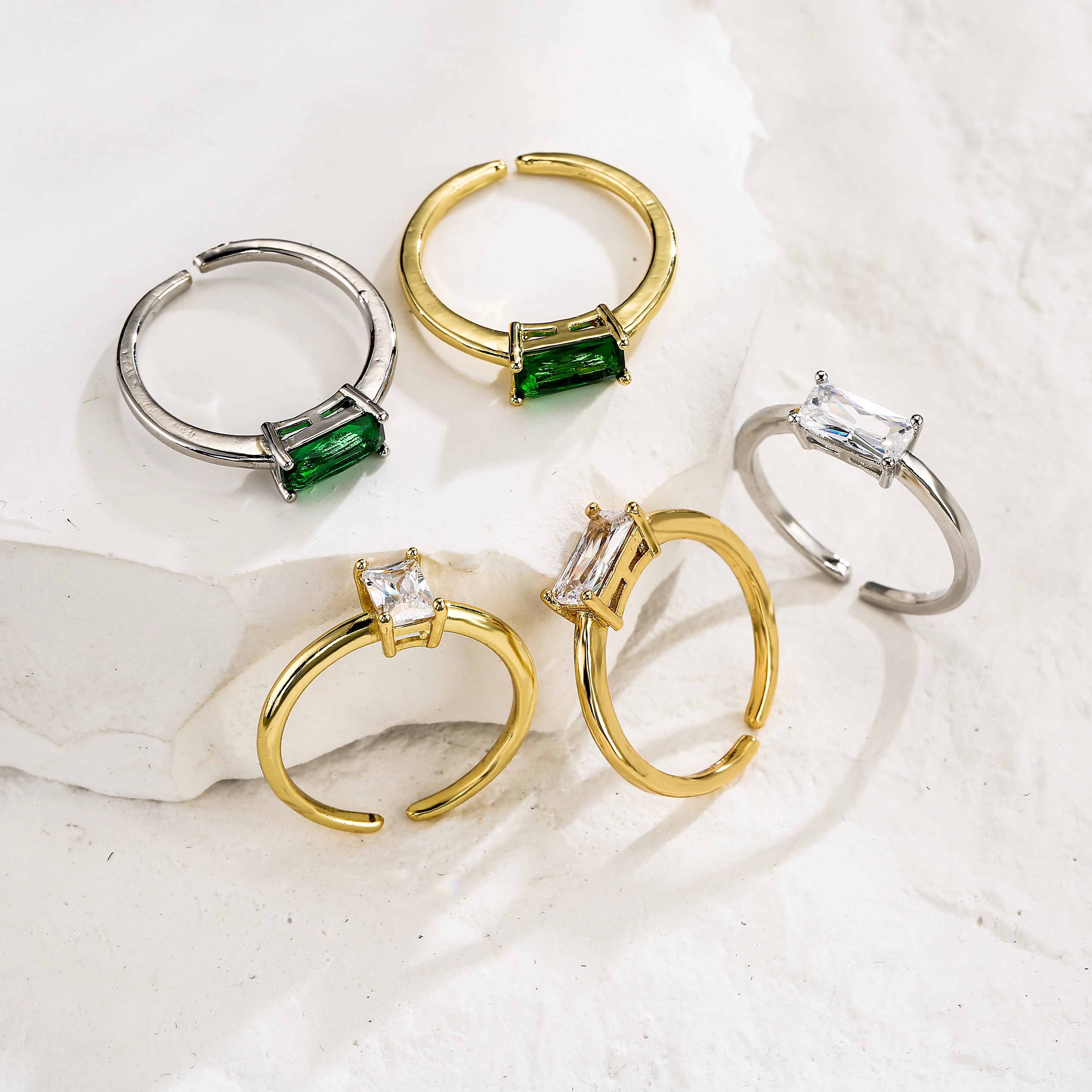 bague colorée en laiton Zircon, anneau carré plaqué 18k, pour femmes, anneau de mariage ouvert et réglable