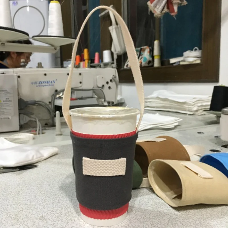 

Portable Water Bottle Holder Anti Slip Carry Bag Canvas Printed Milk Tea Set Drinking Mug Strap Coffee Cup Storage Sleeve Cover