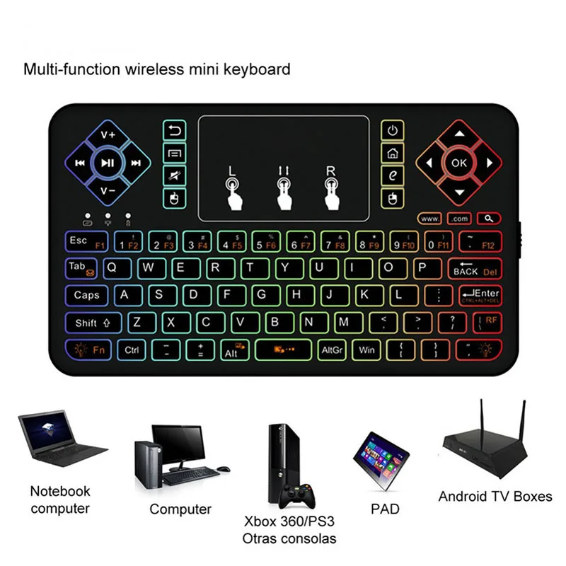 Mini Wireless Bluetooth Keyboard With Touchpad Cool Combo Colorful Backlit Handle Control Air Mouse For Android TV Box Tablet | Компьютеры