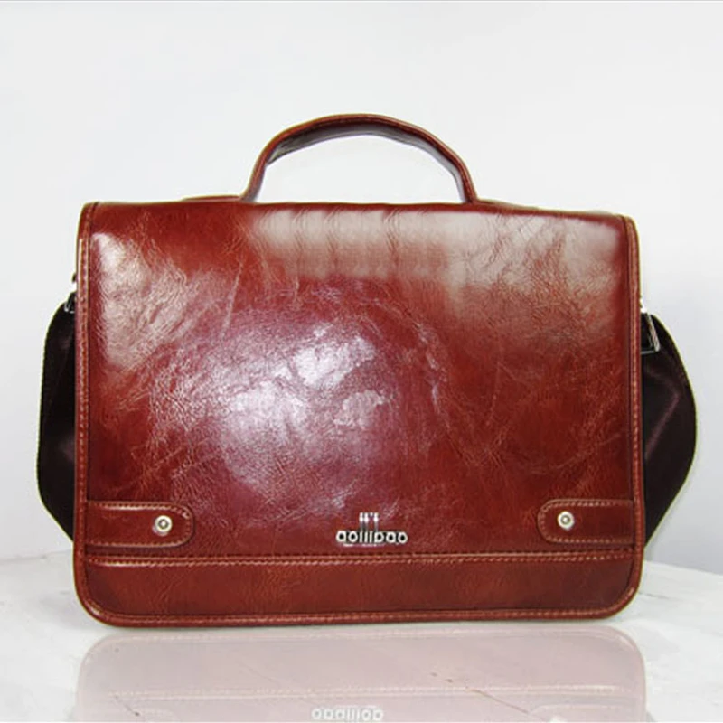 Laptop Briefcases Bag Mens Messenger Bag Leather Shoulder Crazy Horse Pu Brown Black Office Bags For Men Work Bags And Handbags - Цвет: Dark brown