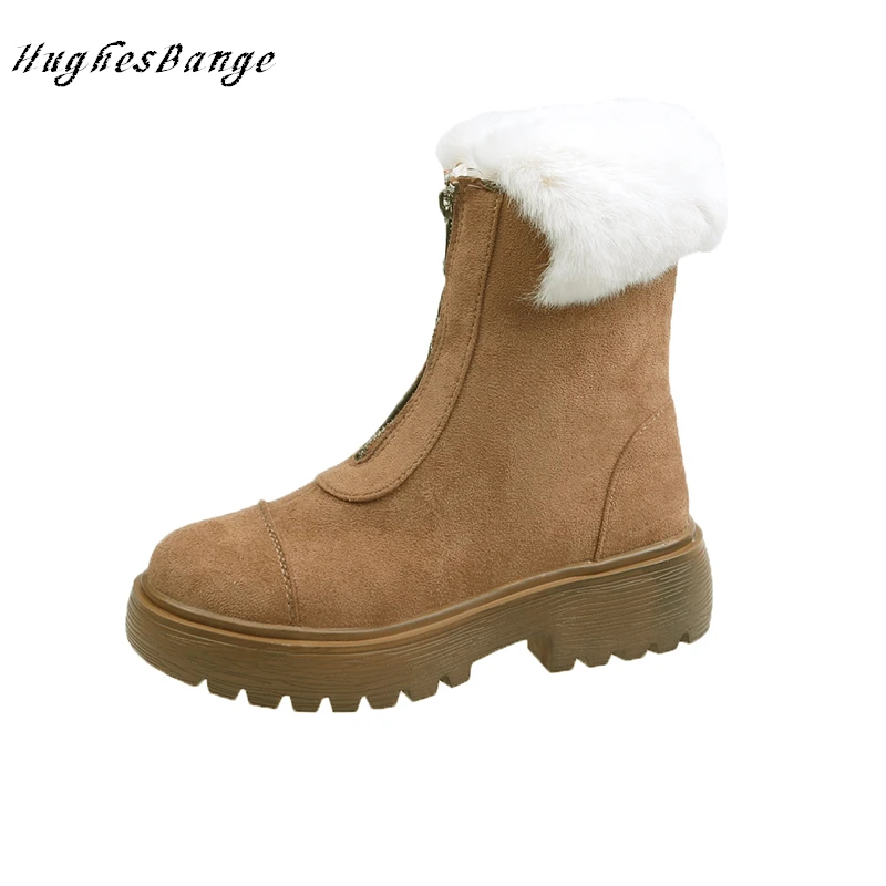 

snow boots women Autumn winter new front zipper velvet fabric with velvet boots non-slip round head fashion low-heeled tube