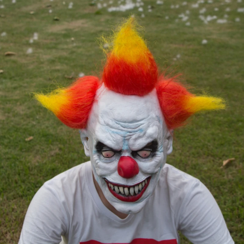 Страшная злой клоун латексная резиновая маска на Хеллоуин Клоун Маска с волосами для взрослых