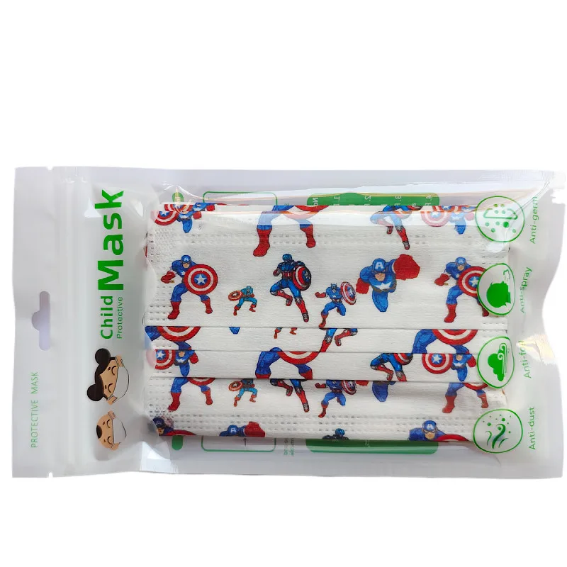 Kids Disposable Face Mask Industrial 3Ply Ear Loop Mouth Face Cover Captain America Hero Fashion Printing Maske Mascarillas New 3