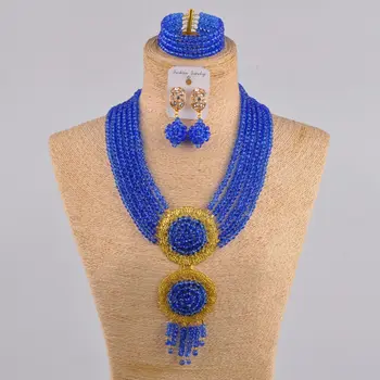 

Majalia Blue Nigeria Wedding african beads set Crystal necklace Bridal Jewelry sets Free shipping ls-06