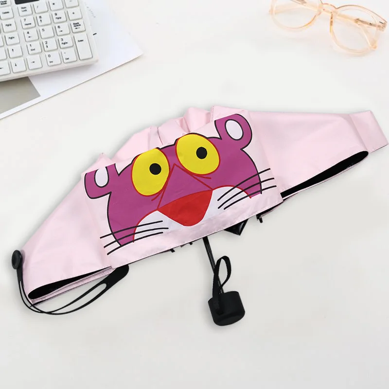 

Creative South Korea Pink Panther Half off Manual Parasol Hipster Vinyl UV-Protection Rain Or Shine Sun-resistant Parasol