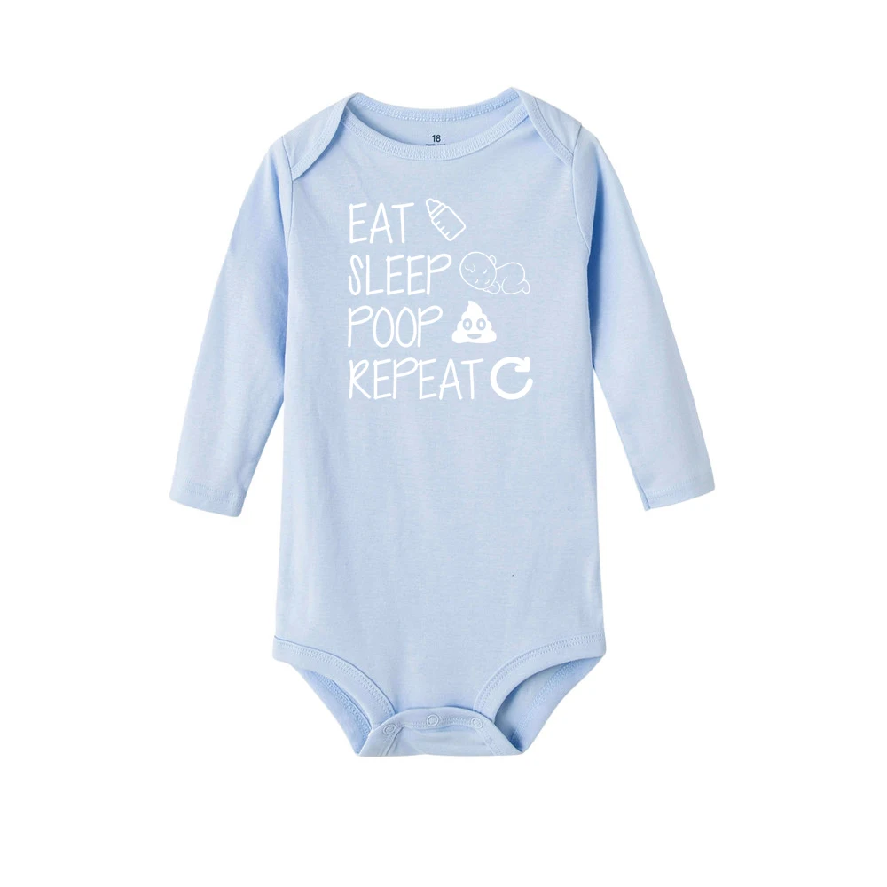 Боди для новорожденных с длинными рукавами и надписью «Eat Sleep Poop Repeat»; хлопковый комбинезон с забавными буквами для маленьких мальчиков и девочек; одежда - Цвет: R017-LRPLB-
