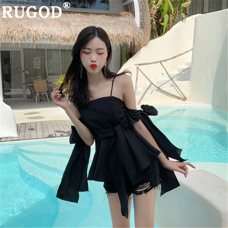 RUGOD Летняя Сексуальная белая блузка с открытыми плечами Женская Корейская