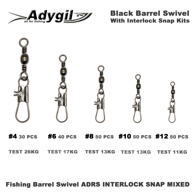 Adygil Black Fishing Barrel Swivel With Interlock Snap Kits ADBS