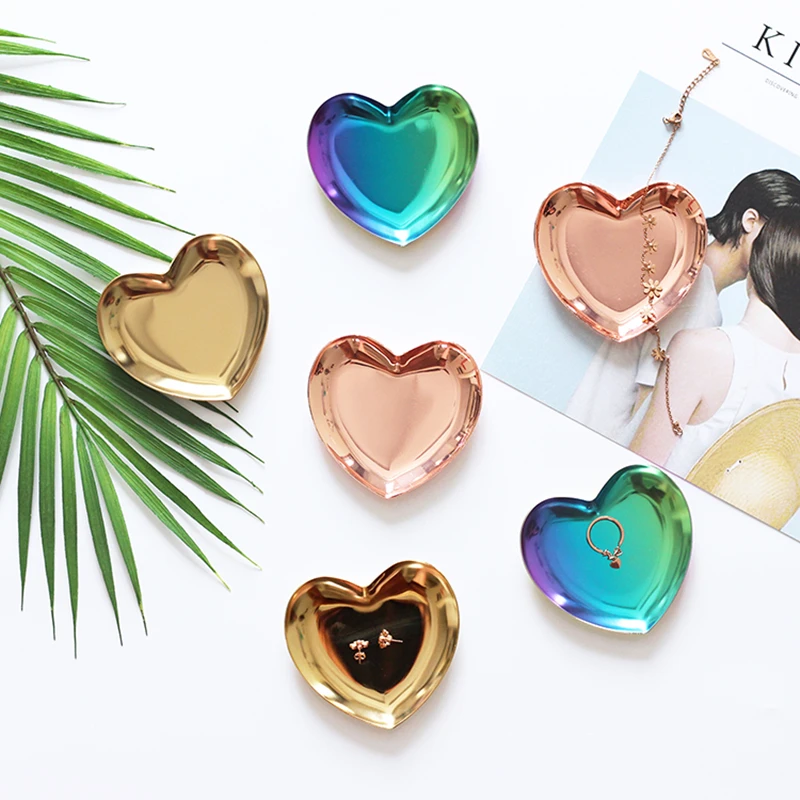 2 шт. современный мини металлический лоток для хранения в форме сердца органайзер