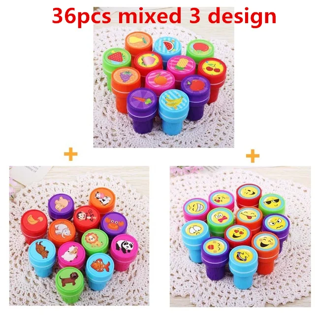 36Pcs Mixed 3 design 36/60 шт Мультяшные печати Pattern выражение "сделай сам" декоративные резиновые улыбающееся лицо самообслуживаемая чернильная печать, детский подарок ко дню рождения - Цвет: 36Pcs Mixed 3 design