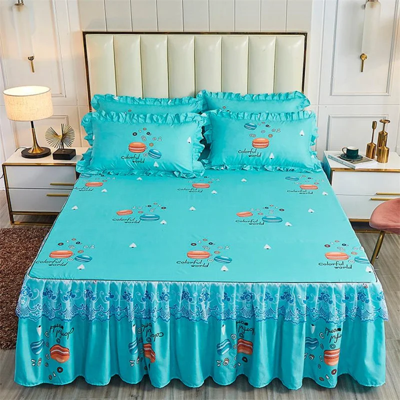 

3pcs/set(1Bed Skirt + 2pcs Pillowcase)Bed Sheet For King/Queen Fashion Winter Goods Skirt Home Textile Bedding F0702