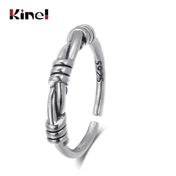 

Kinel S925 Sterling Silver Jewelry retro Personality Adjustable Temperament Open Ring Female Creative star steampunk