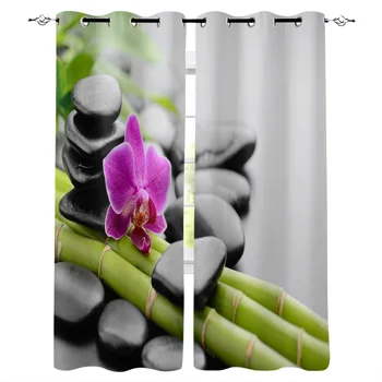 

Zen Rock Orchid Dewdrop Bamboo Window Curtains Living Room Curtain Home Decor