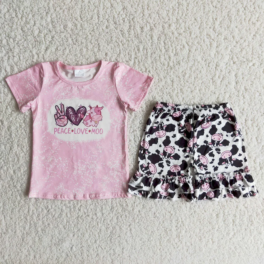 

Wholesale Kids Short Sleeve Outfit Baby Girl Pink Top And Ruffle Shorts Set Toddlers Cute Pig Pattern Clothes