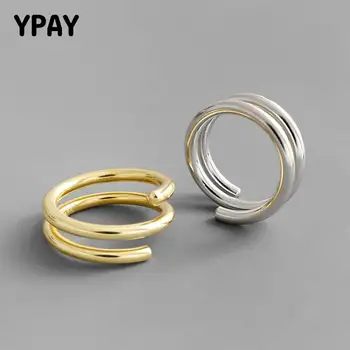

YPAY 100% Genuine 925 Sterling Silver Adjustable Rings Women Ladies Korea INS Multi-Layers Open Ring Fine Party Jewelry YMR992