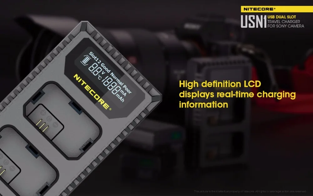 Nitecore USN1 цифровой двойной слот для путешествий зарядное устройство для камеры для sony NP-FW50 батареи a5000 a5100 a6000 a6300 a6500 a7 II a7R a7R2