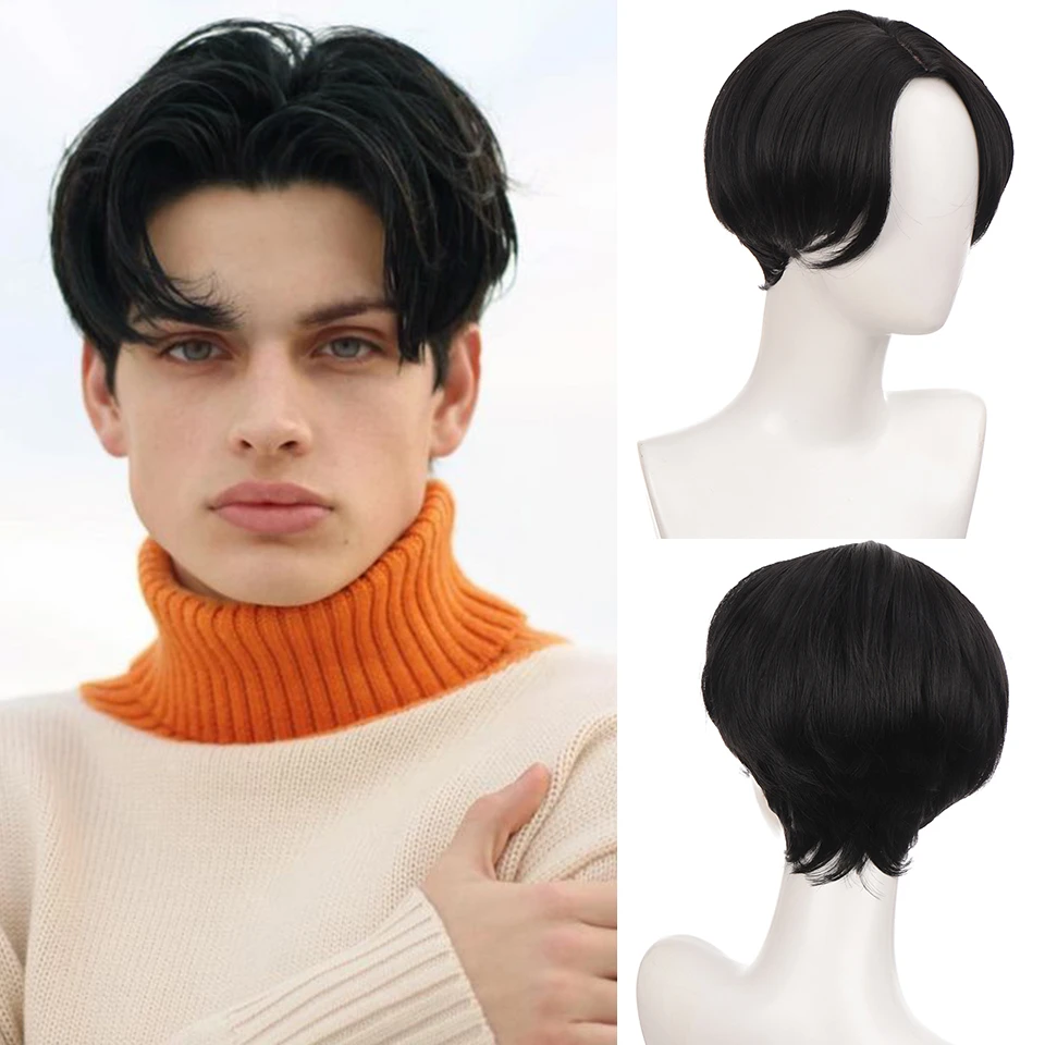 SHANGKE Synthetic Short Straight Middle Part Hair Wigs For Men Boy Cosplay  Party Natural Black Heat Resistant Fake Hair Wig|Tổng hợp None-Lace Wigs| -  AliExpress