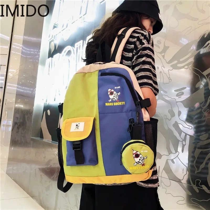 

IMIDO2019 New Fashion Stitching Contrast Color Backpack Couple Backpack Large Capacity Backpack Designer Backpacks High Quality