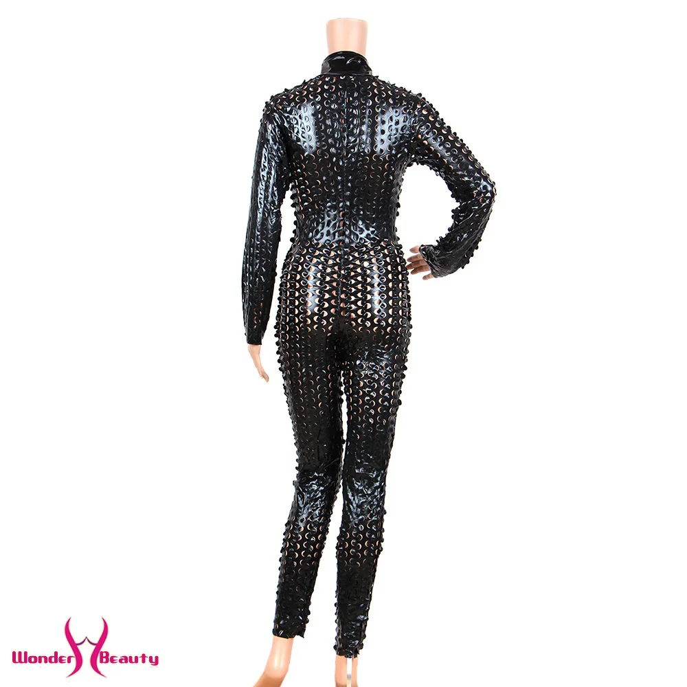 faux leather catsuit catwomen shiny black gold silver metallic leather jumpsuit wetlook pu leotard bodysuit bar night clubwear (42)