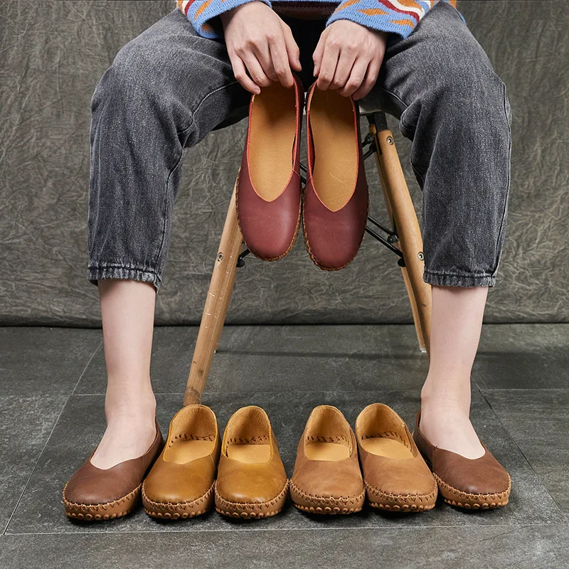 

2020 Spring New Style Online Celebrity INS Pumps Korean-style WOMEN'S Shoes Full-grain Leather Sew Flat Keel Thin Shoes Factory