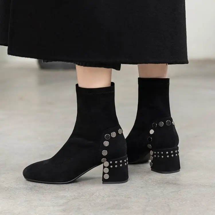 

Riding Knee High Boots Round Toe Med heelsBoots Women Solid Shoe Woman Spring/autumn Black Runway Long Size 10 Womens 42 Slip-on