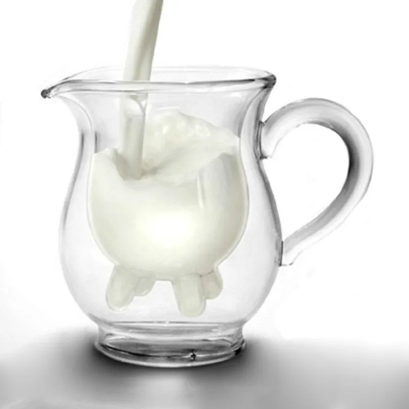

2pcs Creative Cow Double Layer Glass Creamer Cup 250ml Lovely Milk Jug Juice Tea Coffee Cup Clear Glass Mug Milk Frother Pitcher