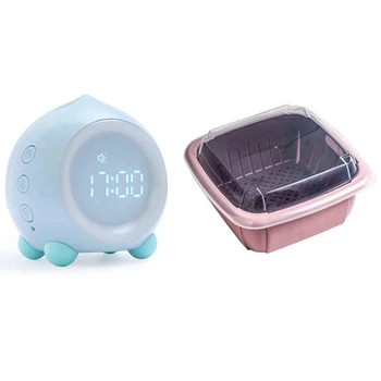 

1 Pcs Pink Refrigerator Sealed Drain Fresh-Keeping Box & 1 Pcs Kids Alarm Clock for Kids, Color Night Light