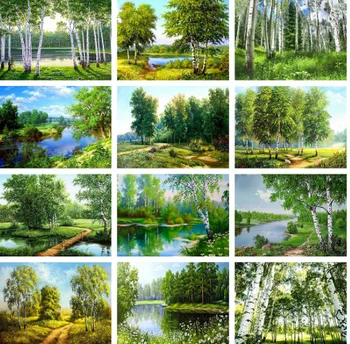 

Yikexin Diamond Embroidery Sale Landscape Cross Stitch Mosaic Tree 5D DIY Full Round Diamond Painting Kit Needlework Crafts