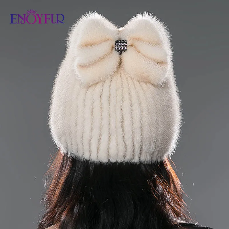 Женская толстая шапка ENJOYFUR, теплая шапка бини из натурального меха норки на зиму