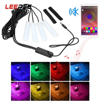 

LEEPEE Cigarette Lighter Adapter Car LED Dash Floor Foot Strip Light Bluetooth APP Sound Music Control Auto Atmosphere Lamp