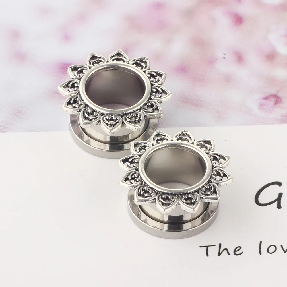 drop shipping 00 gauges Stainless Steel Double Flared Screw Fit Ear Flesh Tunnel Plug Ear Gauge Expander Piercing Jewelry