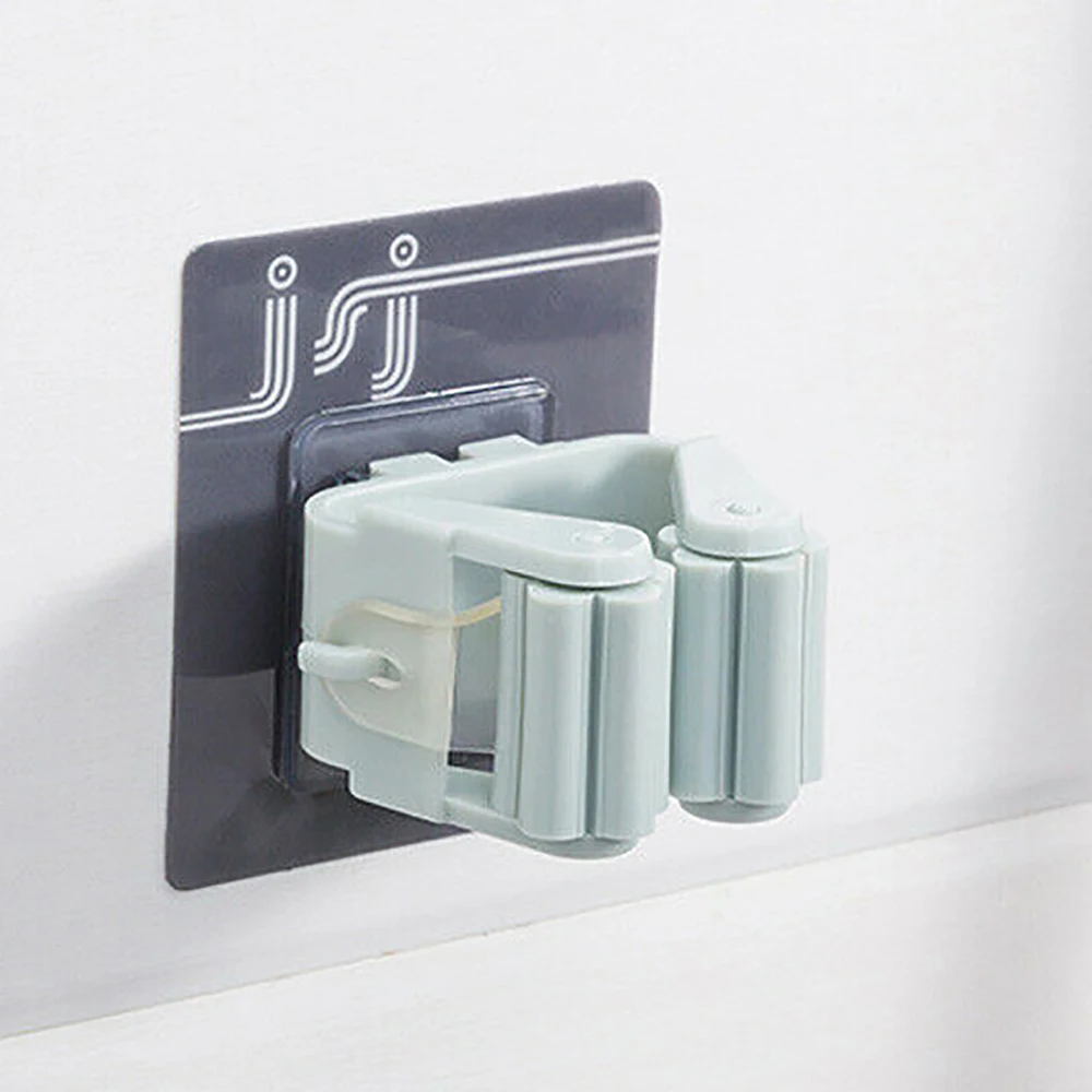 Wall Mount Storage Holder Broom Hanger Brush Mop Tool Handle Garden Organizer White/ Blue mop clips