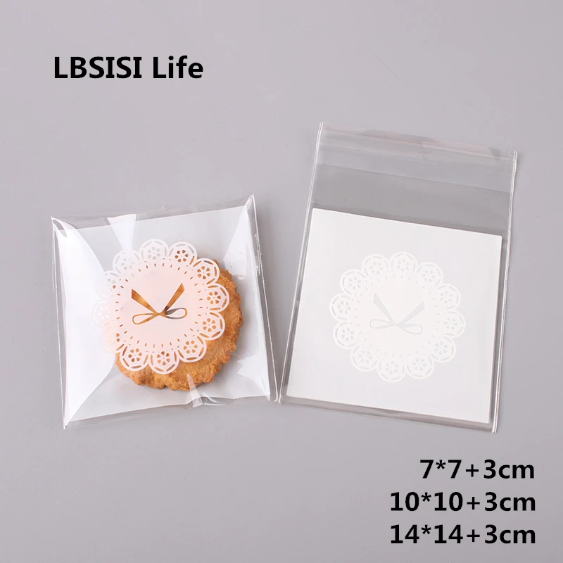 

LBSISI Life 100 Lace Flower Chocolate Gift Biscuits Candy Food Beans Cookie Handmade Self Adhesive Packing Bags