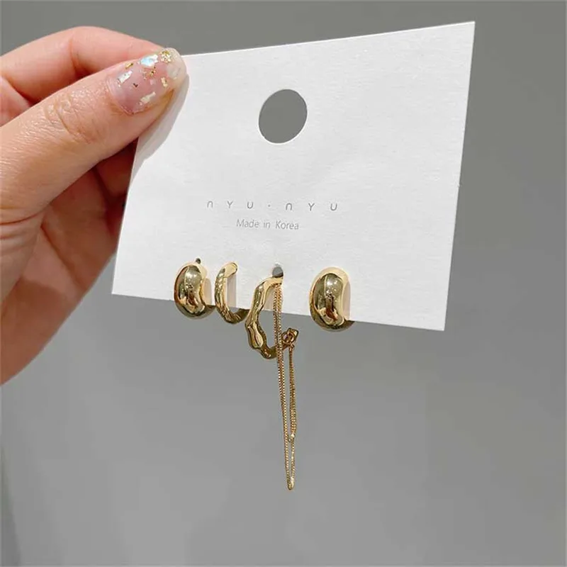 4PCS/SET New Design Gold Color Silver Plated Geometric Irregular Tassel Chains Clip Earrings Women Non Pierced Ear Cuff ear clip earrings clip earrings ear clip ear accessories
