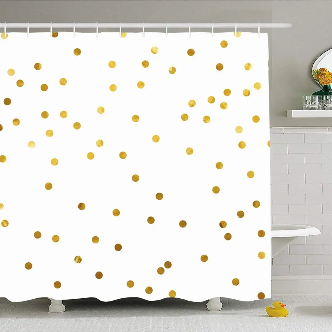 

Shower Curtain Set with Hooks 66x72 Design Confetti Foil Polka Luxury Elegant Glow Holiday Dot Paper Miscellaneous Circle