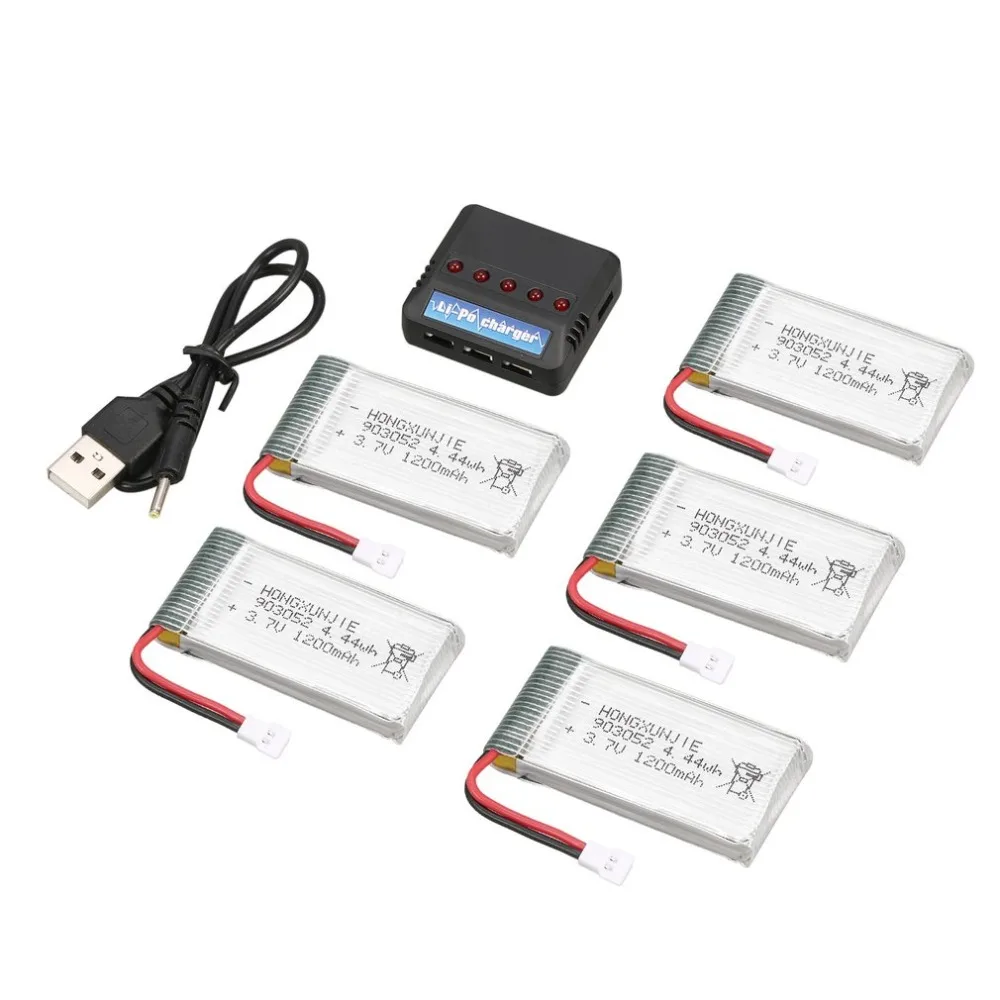 

5Pcs Rechargeable 4.44wh 3.7V 1200mAh Lipo Battery + Charger for Syma X5SW X5SC M18 H5P RC Drone Quadcopter