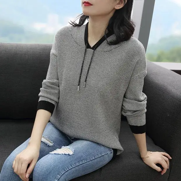 Распродажа Moleton Feminino Inverno Moletom Feminino 9273 женский полосатый пуловер с капюшоном, пол 59-1,4 строк, 2 полки