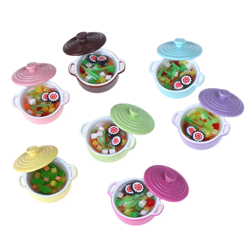 

1Pcs 1/12 Dollhouse Miniature Accessories Mini Soup Pot with Food Simulation Kitchenware Model Toys for Doll House Decor