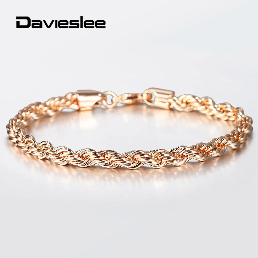 

5/6mm 585 Rose Gold Color Twisted Rope Link Chain Bracelet for Women Men Party Wedding Jewelry Female Accessories 20cm DCB47