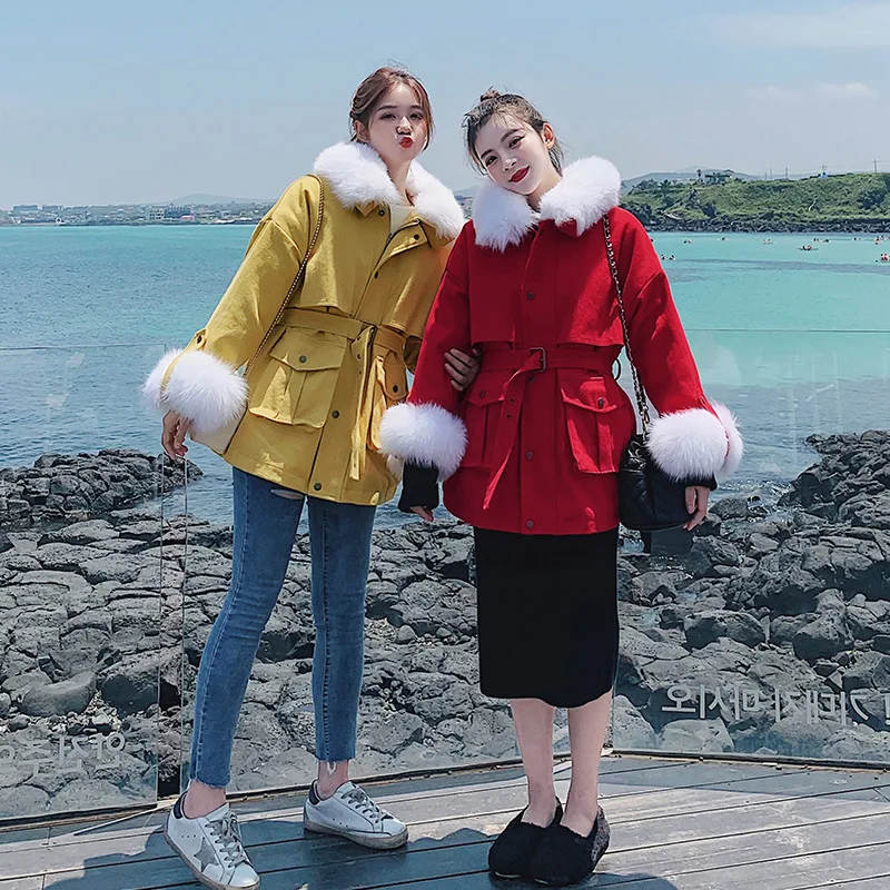 

Inner Wearing Imitation Rabbit Fur Thick Workwear Cotton Coat Women's Winter INS Hong Kong Style Students Loose Warm Cotton-padd