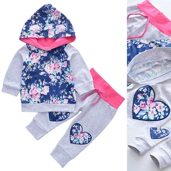

Infant 2Pcs Clothes Set Toddler Baby Girl Outfit Long Sleeve Hoodie Top Sweatshirt Pants YH-17
