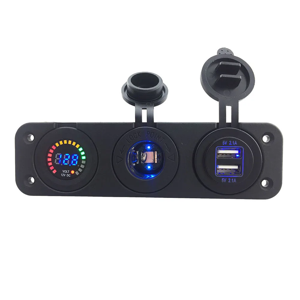 

DIY 3 in 1 Panel 4.2A Dual USB Car Charger Outlet Voltmeter Cigarette Lighter Socket Splitter Adapter for Truck Car Marine Boat