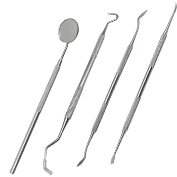 

4 pcs Dental Mirror Stainless Steel Dentist Tools Set Mouth Mirror Dentistry Kit Instrument Dental Pick Dentist Prepare Tool