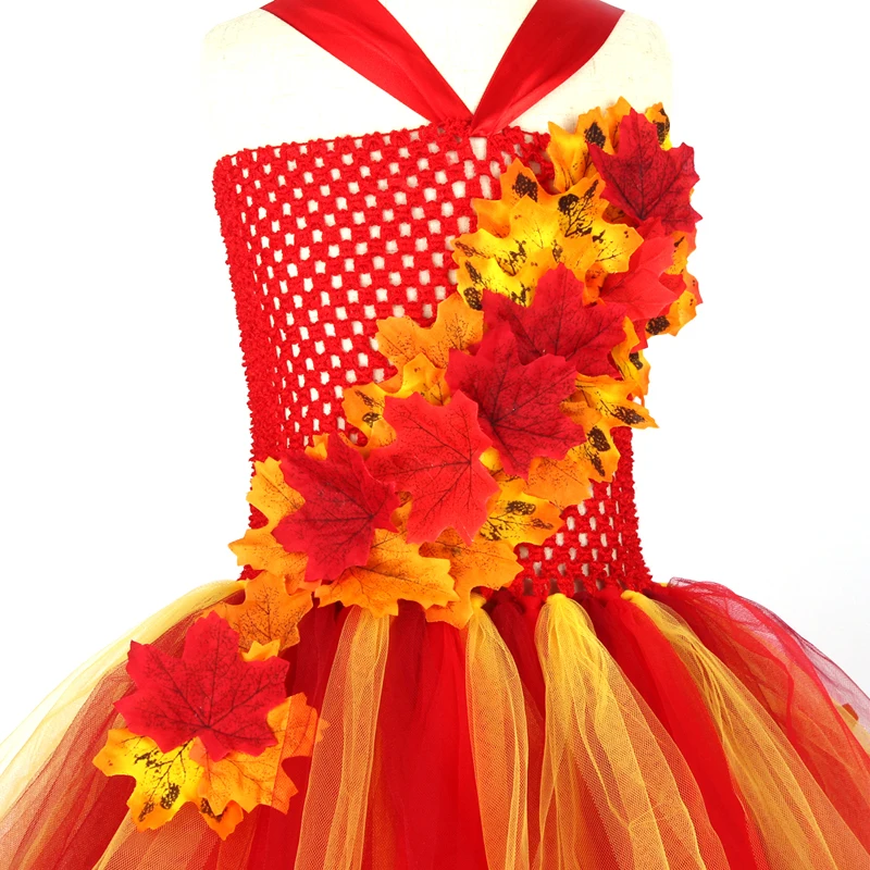 Fall Autumn Girls Tutu Dress Kids Maple Leaves Dress Up Halloween Costume Fancy Birthday Party Carnival Thanksgiving Dresses (11)