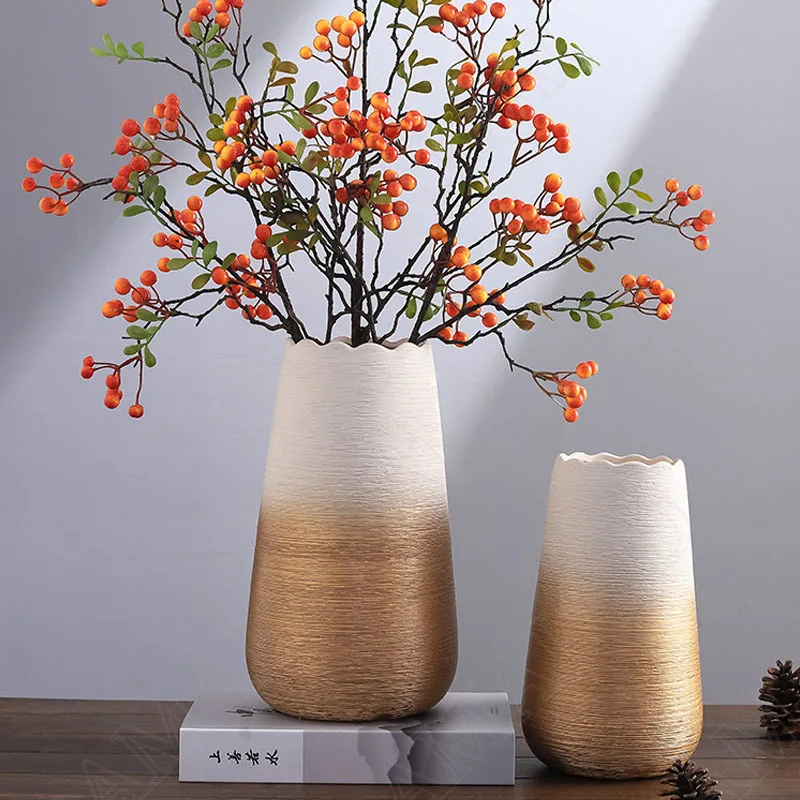 

Creativity Ceramic Vase Gilded Striped Retro Garland Flower Vase Dining Room Desktop Dried Flowers Organizer Home Decoration