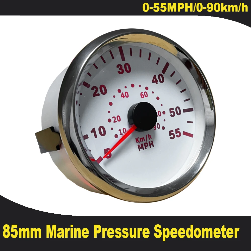 Universal Marine Pressure Speedometer 85mm Boat Waterproof Speed Gauge