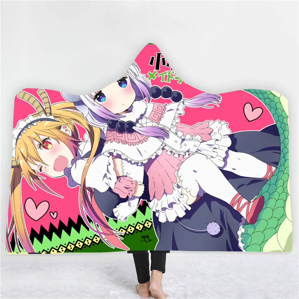 

Одеяло с капюшоном Kobayashi-san Chi, без горничной, дракон, 3D печать, удобное теплое флисовое постельное белье, офисные одеяла, мягкие, для взрослых, для путешествий