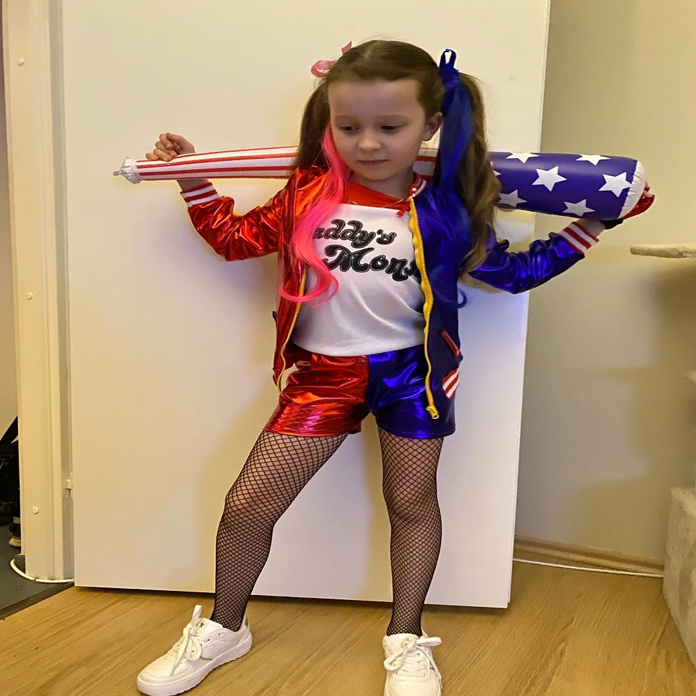 Harley Girl Costumes Quinn Suit Cosplay Escouade suicide Monster T-Shirt Children's Jacket Gloves Belt Accessories Anime Sets |